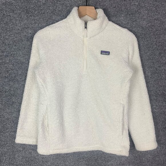 Patagonia Fleece Sherpa Teddy Pullover 1/4‎ Zip XLarge 14 Girls White - Picture 1 of 11